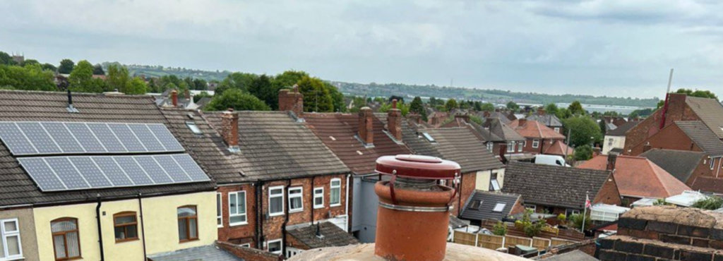 This is a photo taken from a roof which is being repaired by LJ Roofing Pewsham, it shows a street of houses, and their roofs